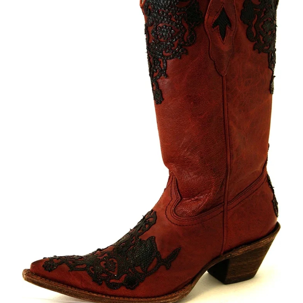 Corral C2146 Blood Red and Black Lizard Cutout Lace Accents Boots size 9 #F27